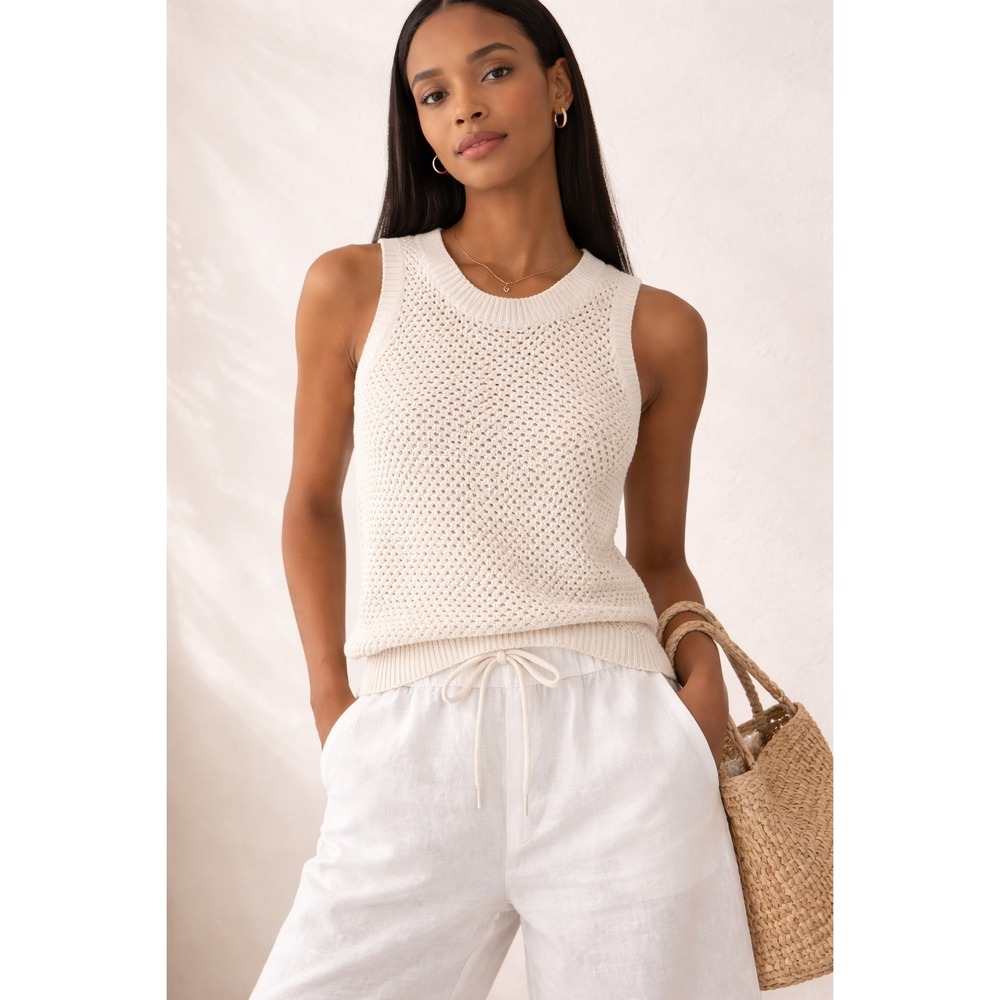 Spartina 449‎ Sweater L Preppy Quiet Luxury Coastal Tank Boho Side Button Women